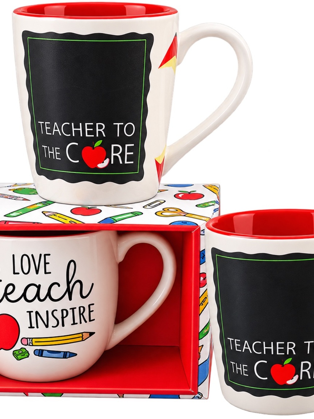 Teacher To The Core Red and White Ceramic Mugs Perfect Teacher Gift Bundle